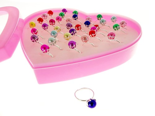 Nagrody dla małych pacjentów: A144E13 - Pierścionki w serduszku (regulowane) 36 sztuk perły nieco metaliczne