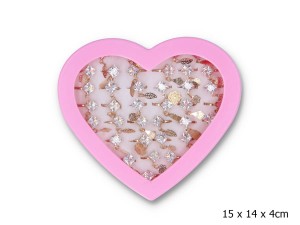 A144L02 - Pierścionki w serduszku (regulowane) 36 sztuk złote z diamentem i ze złotą dewizką