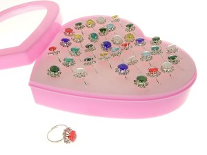 A144E12 - Pierścionki w serduszku (regulowane) 36 sztuk kwiatuszki z kulistym oczkiem