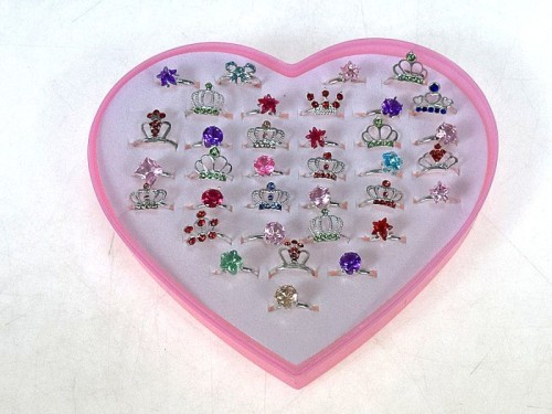 Nagrody dla dzielnych pacjentów gabinetów lekarskich: A144E18 -  Pierścionki w serduszku (regulowane) 36 sztuk srebrna korona